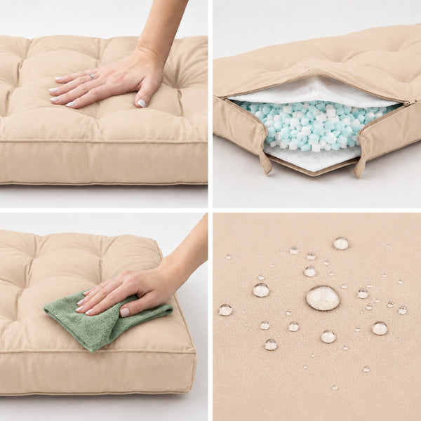 Conjunto de Cojines Acolchados para Banqueta 120x60 Beige - Grueso 15cm (1 Asiento + 2 Respaldos)
