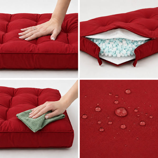 Conjunto de Cojines Acolchados para Banqueta 100x50 Rojo - Grueso 15cm (1 Asiento + 2 Respaldos)