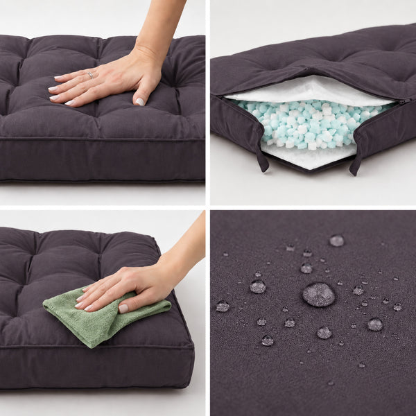 Conjunto de Cojines Acolchados para Banqueta 120x60 Gris Carbón - Grueso 15cm (1 Asiento + 2 Respaldos)