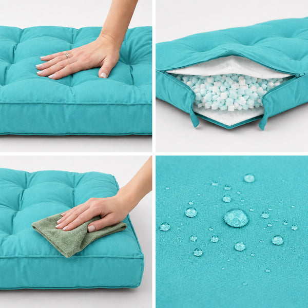 Ensemble Coussins Capitonné Banquette 120x60 Bleu Caraïbes - Épais 15cm (1 Assise + 2 Dossiers)