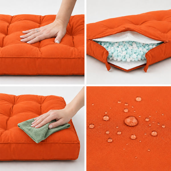 Ensemble Coussins Capitonné Banquette 120x60 Orange - Épais 15cm (1 Assise + 2 Dossiers)