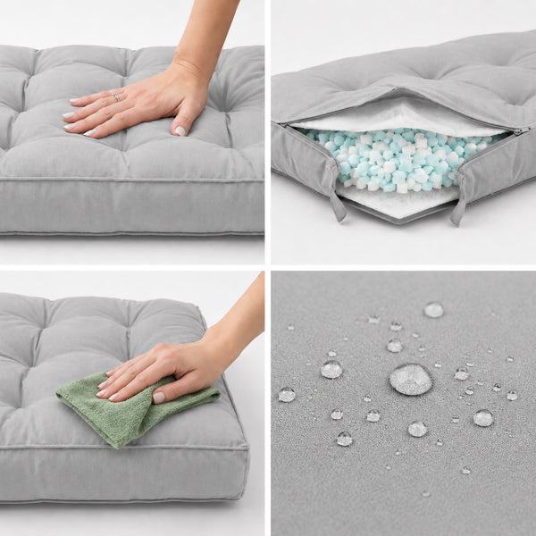 Conjunto de Cojines Acolchados para Banqueta 120x60 Gris Guijarro - Grueso 15cm (1 Asiento + 2 Respaldos)