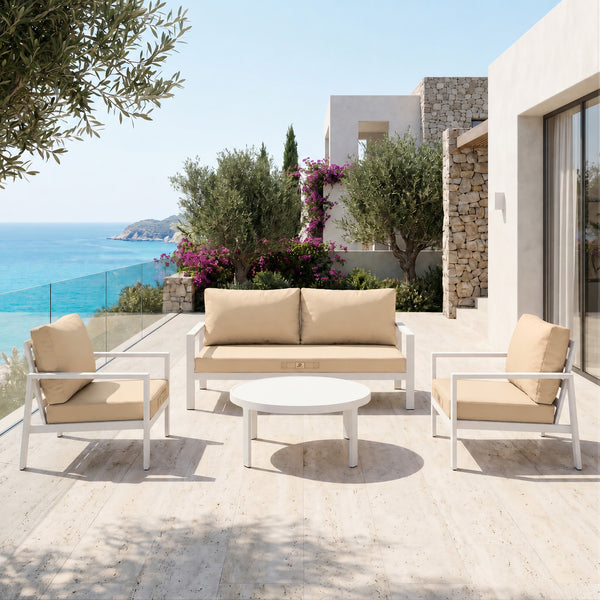 Conjunto de Cojines para Salón de Jardín 60x60 Beige - Con Funda Extraíble & Anti-UV (Asiento + Respaldo)