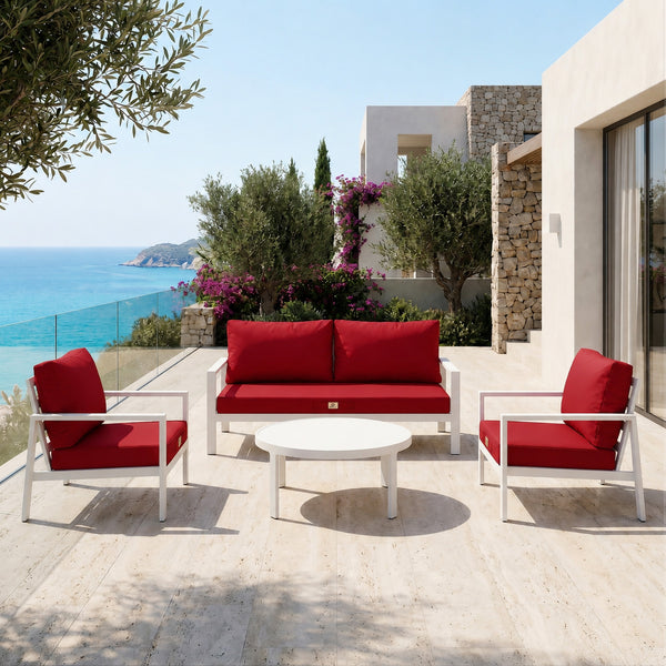 Conjunto de Cojines para Salón de Jardín 50x50 Rojo - Con Funda Extraíble & Anti-UV (Asiento + Respaldo)