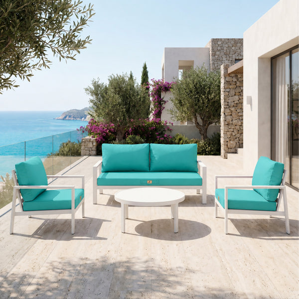 Ensemble Coussins Salon Jardin 50x60 Bleu Caraïbes - Largeur 60cm (Assise + Dossier)