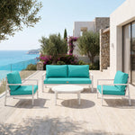 Ensemble Coussins Salon Jardin 50x50 Bleu Caraïbes - Déhoussable & Anti-UV (Assise + Dossier)