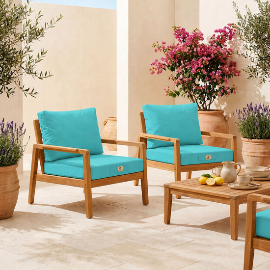 Ensemble Coussins Salon Jardin 60x60 Bleu Caraïbes - Déhoussable & Anti-UV (Assise + Dossier)