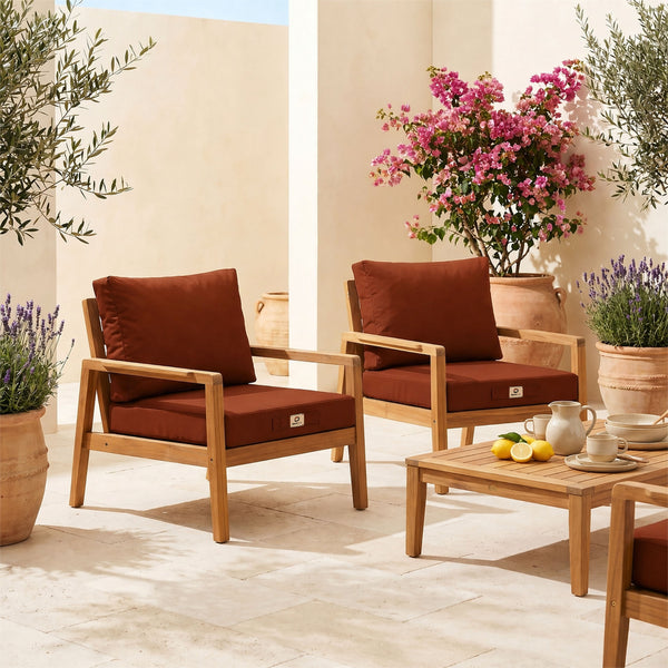 Conjunto de Cojines para Salón de Jardín 60x60 Terracota - Con Funda Extraíble & Anti-UV (Asiento + Respaldo)