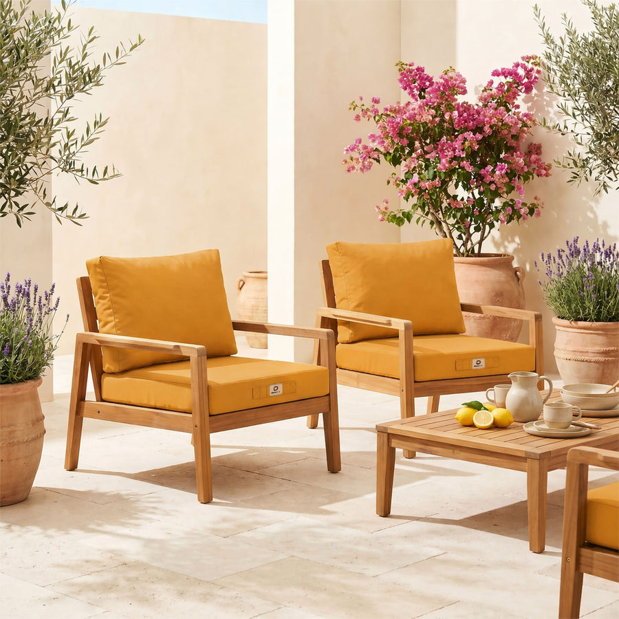 Ensemble Coussins Salon Jardin 60x60 Jaune - Déhoussable & Anti-UV (Assise + Dossier)
