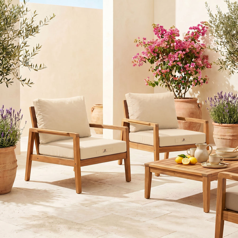 Ensemble Coussins Salon Jardin 60x60 Beige - Déhoussable & Anti-UV (Assise + Dossier)
