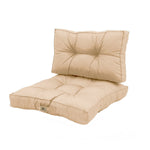 Coussins capitonnés beige 50x50 cm pour fauteuils et canapés, épais 15 cm et moelleux, ensemble assise et dossier.
