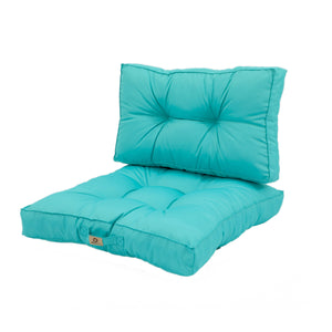 Ensemble Coussins Capitonné 50x50 Bleu Caraïbes - Épais 15cm & Moelleux (Assise + Dossier)