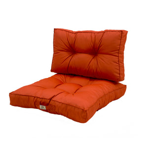 Ensemble Coussins Capitonné 50x50 Orange - Épais 15cm & Moelleux (Assise + Dossier)