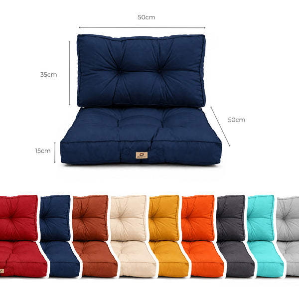 Ensemble Coussins Capitonné 50x50 Bleu Pétrole - Épais 15cm & Moelleux (Assise + Dossier)