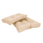Coussins capitonnés beige 50x50 cm, épais 15 cm et moelleux pour fauteuils et canapés, design élégant.