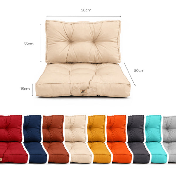 Ensemble Coussins Capitonné 50x50 Beige - Épais 15cm & Moelleux (Assise + Dossier)