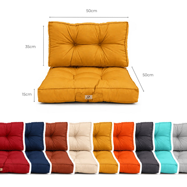 Ensemble Coussins Capitonné 50x50 Jaune - Épais 15cm & Moelleux (Assise + Dossier)