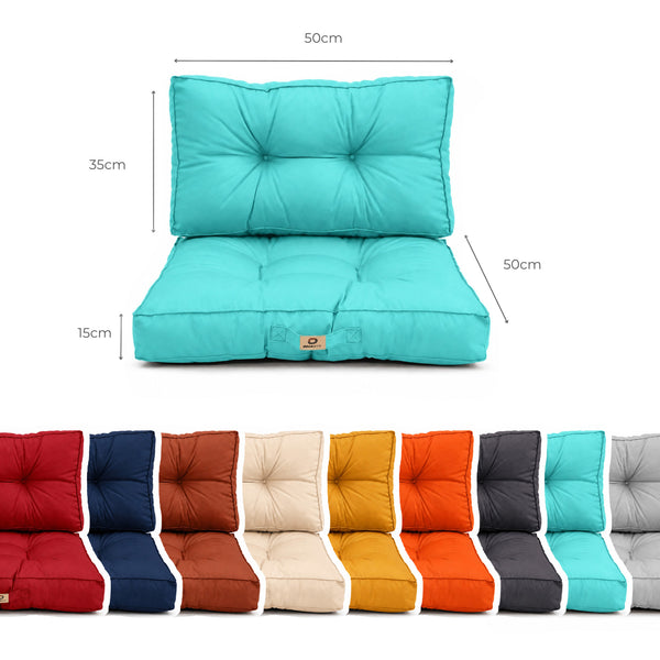 Conjunto de Cojines Acolchados 50x50 Azul Caribe - Grueso 15cm & Mullido (Asiento + Respaldo)