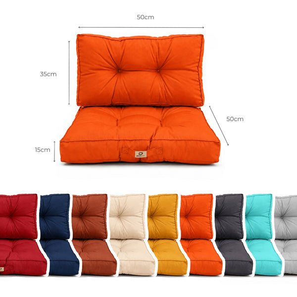 Ensemble Coussins Capitonné 50x50 Orange - Épais 15cm & Moelleux (Assise + Dossier)