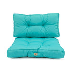 Ensemble de coussins capitonnés bleu Caraïbes pour fauteuils et canapés, épais 15cm et moelleux, pour assise et dossier.