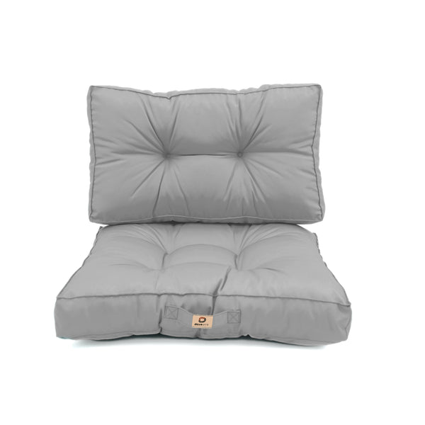 Ensemble de coussins capitonnés gris galet, épais 15 cm et moelleux pour fauteuils et canapés, decoration élégante.