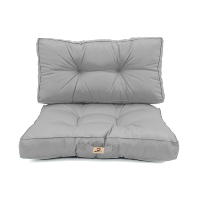 Ensemble de deux coussins capitonnés gris galet, épais 15cm, moelleux pour fauteuils et canapés, assise et dossier.