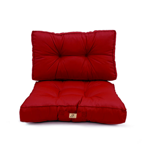 Coussins capitonnés rouges 50x50 cm, assise et dossier, épais 15cm, moelleux pour fauteuils et canapés, Deco-arts.fr