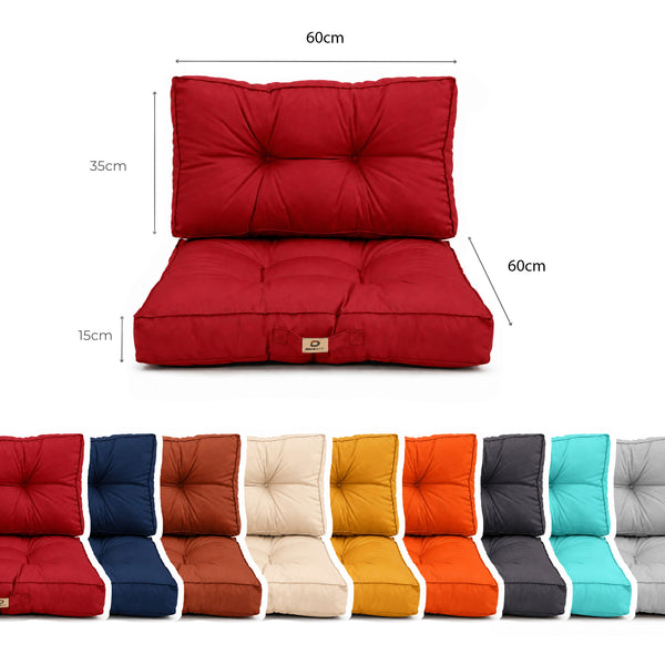 Ensemble Coussins Capitonné 60x60 Rouge - Épais 15cm & Moelleux (Assise + Dossier)