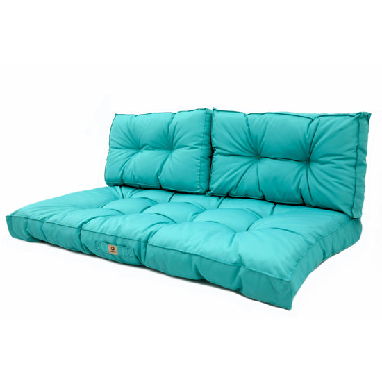 Coussins pour salon de jardin capitonné 100x50cm Bleu caraibes - Deco-arts.fr