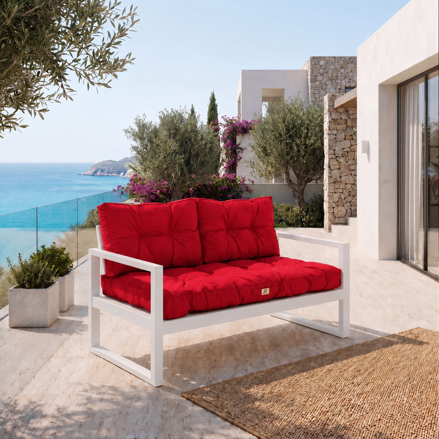 Conjunto de Cojines Acolchados para Banqueta 120x60 Rojo - Grueso 15cm (1 Asiento + 2 Respaldos)