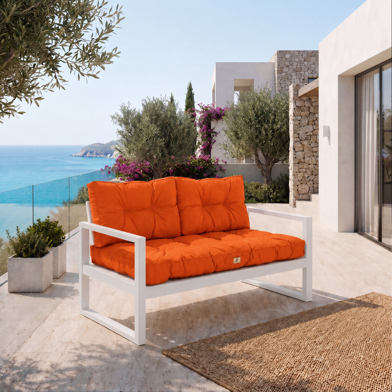 Conjunto de Cojines Acolchados para Banqueta 120x60 Naranja - Grueso 15cm (1 Asiento + 2 Respaldos)