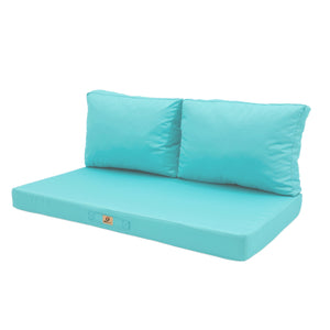 Ensemble Coussins Salon Jardin 100x50 Bleu Caraïbes - Déhoussable & Anti-UV (1 Assise + 2 Dossiers)