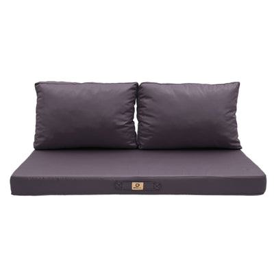 Ensemble de coussins pour salon de jardin gris carbone, déhoussables et anti-UV, comprenant 1 assise et 2 dossiers.