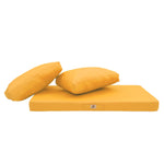 Ensemble de coussins de salon de jardin jaune 120x60cm, déhoussables et anti-UV, pour fauteuils et canapés.