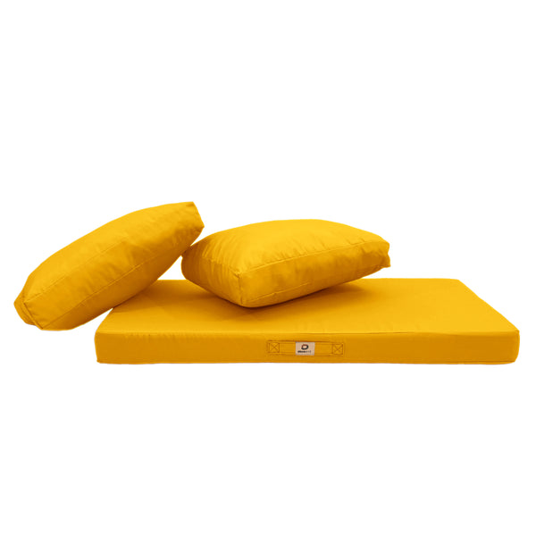 Conjunto de Cojines para Salón de Jardín 100x50 Amarillo - Con Funda Extraíble & Anti-UV (1 Asiento + 2 Respaldos)