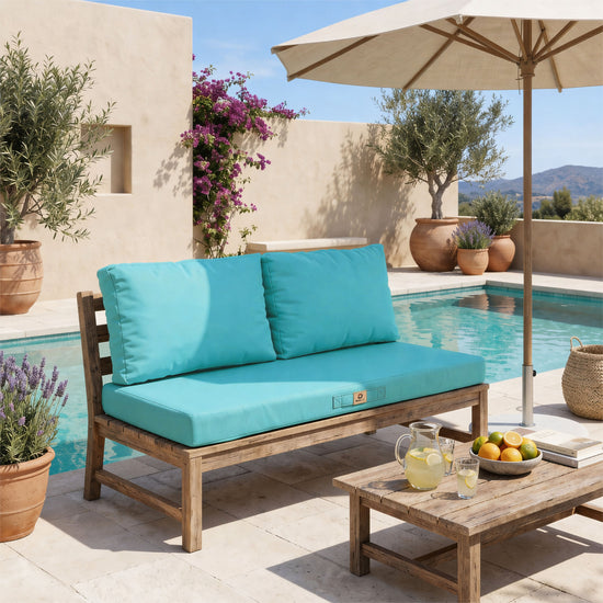 Conjunto de Cojines para Salón de Jardín 100x50 Azul Caribe - Con Funda Extraíble & Anti-UV (1 Asiento + 2 Respaldos)