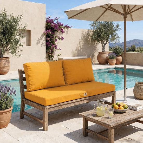 Conjunto de Cojines para Salón de Jardín 100x50 Amarillo - Con Funda Extraíble & Anti-UV (1 Asiento + 2 Respaldos)