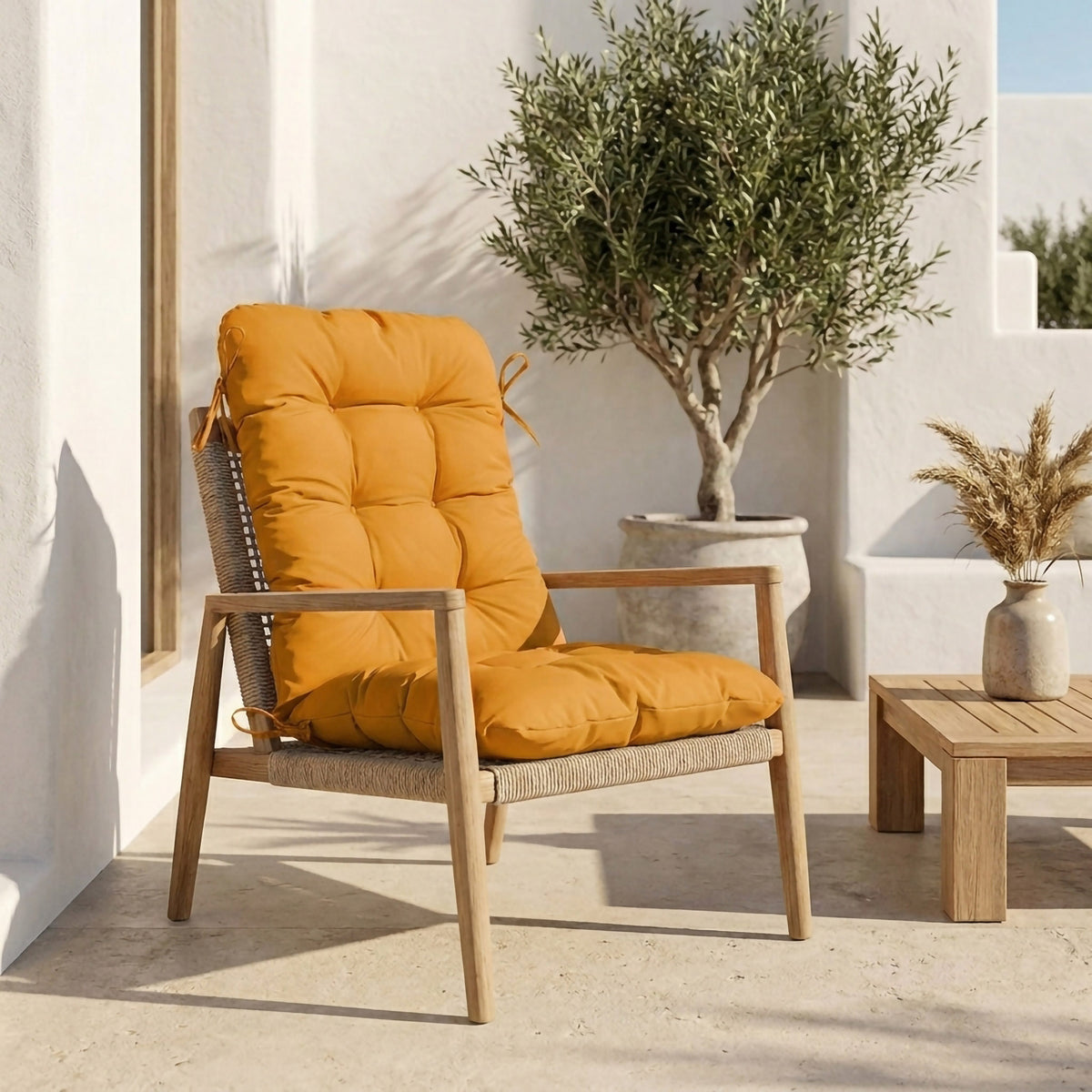 Cojín para Silla con Respaldo Alto 120x50 Amarillo – Acolchado (Confort 8cm)