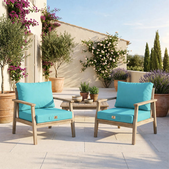 Conjunto de Cojines para Salón de Jardín 50x50 Azul Caribe - Con Funda Extraíble & Anti-UV (Asiento + Respaldo)
