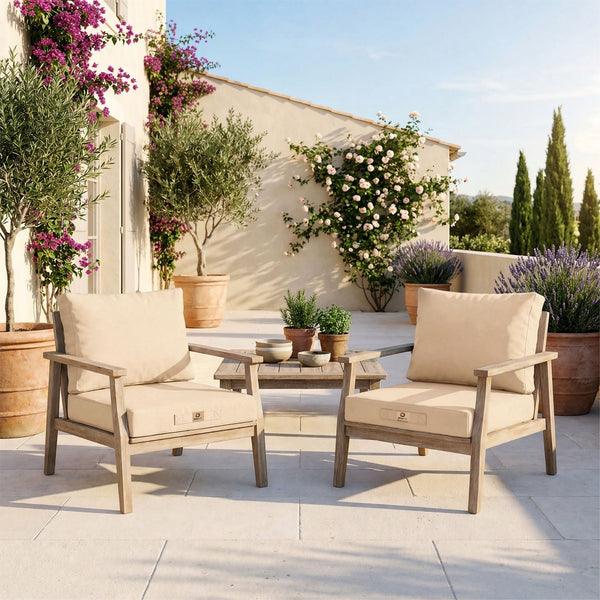 Conjunto de Cojines para Salón de Jardín 50x50 Beige - Con Funda Extraíble & Anti-UV (Asiento + Respaldo)