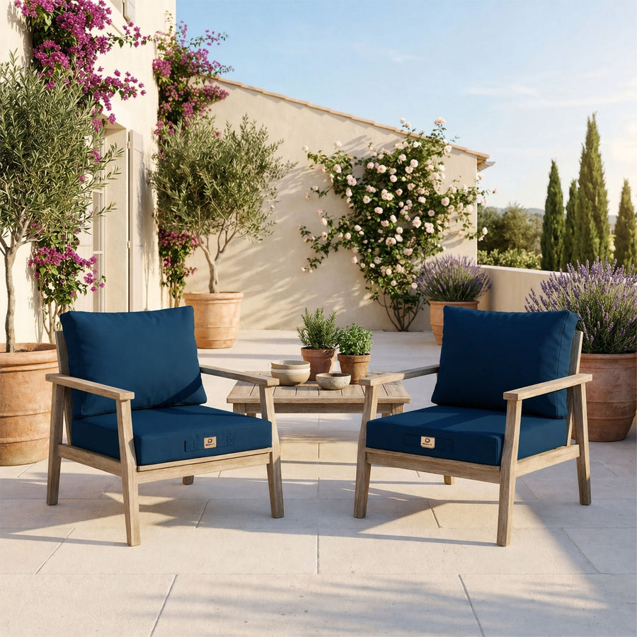 Conjunto de Cojines para Salón de Jardín 50x50 Azul Petróleo - Con Funda Extraíble & Anti-UV (Asiento + Respaldo)