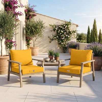 Conjunto de Cojines para Salón de Jardín 50x50 Amarillo - Con Funda Extraíble & Anti-UV (Asiento + Respaldo)