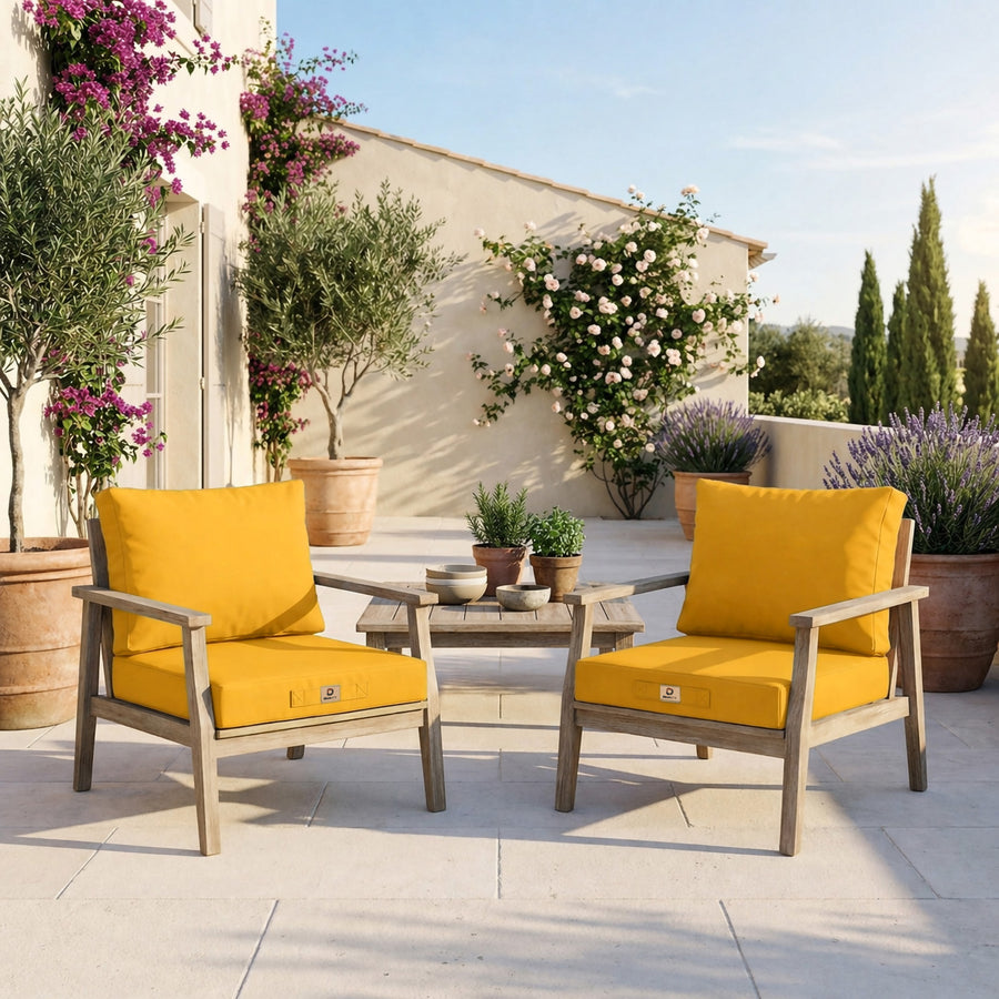 Conjunto de Cojines para Salón de Jardín 50x50 Amarillo - Con Funda Extraíble & Anti-UV (Asiento + Respaldo)