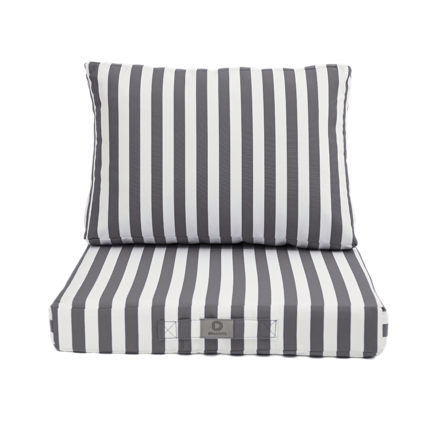 Coussins pour salon de jardin déhoussable 50x50cm - Rayure Gris foncé - Deco-arts.fr