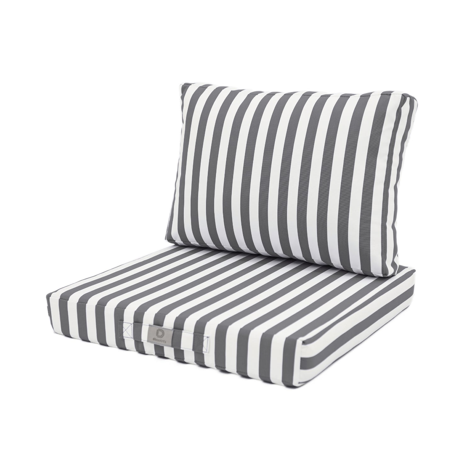 Coussins pour salon de jardin déhoussable 50x50cm - Rayure Gris foncé - Deco-arts.fr