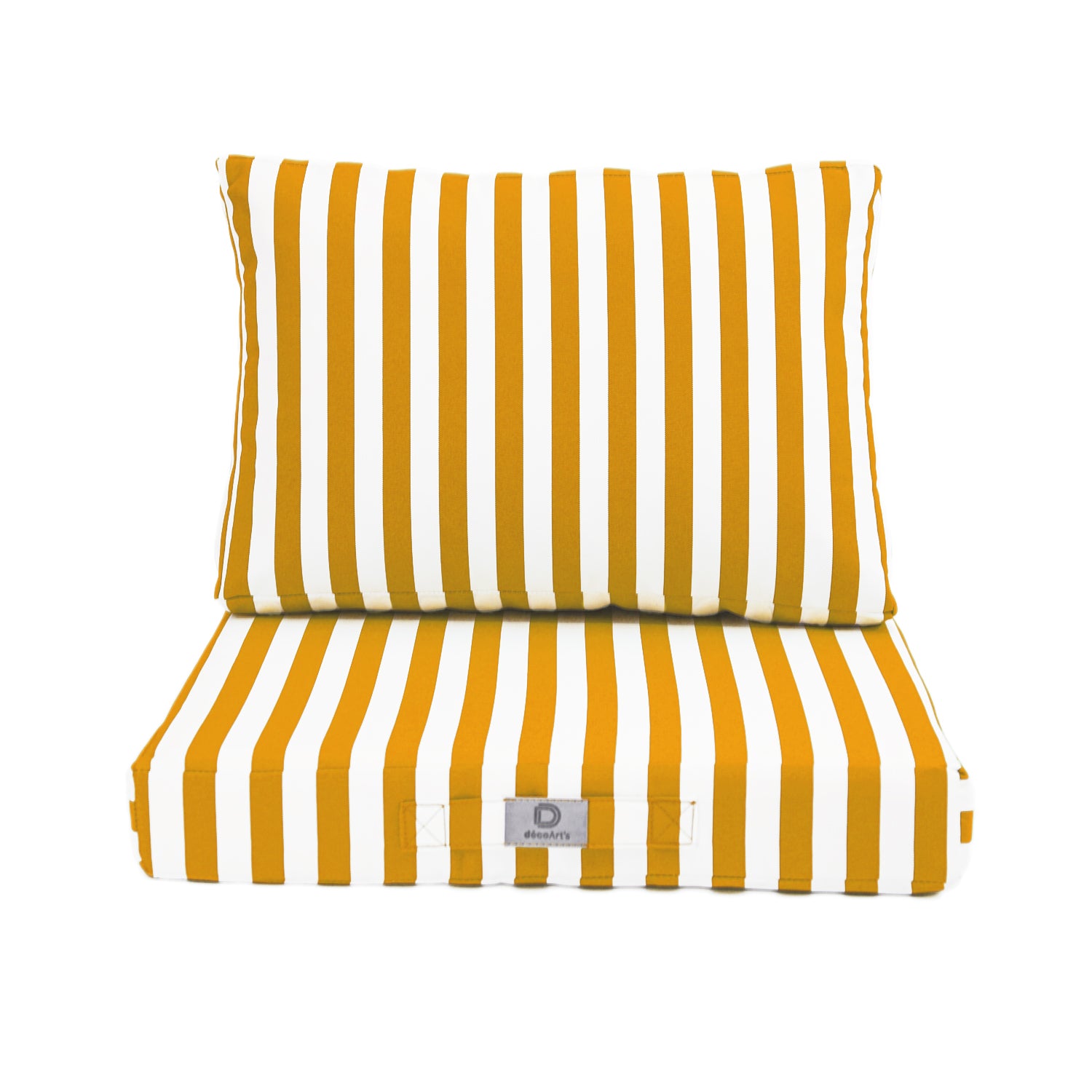 Coussins pour salon de jardin déhoussable 60x60cm - Rayure Jaune - Deco-arts.fr