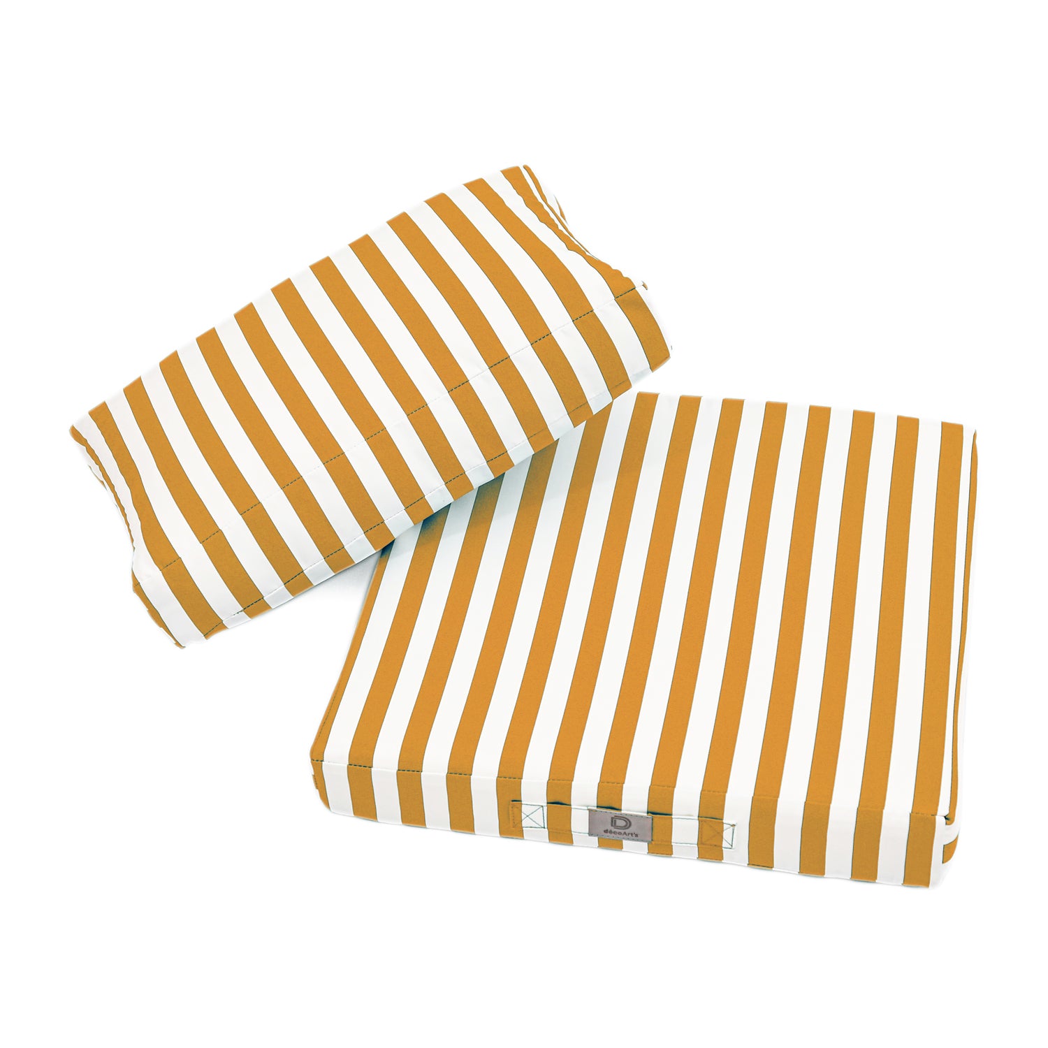 Coussins pour salon de jardin déhoussable 60x60cm - Rayure Jaune - Deco-arts.fr