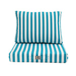 Ensemble de coussins de salon de jardin rayure turquoise, pour fauteuils et canapés, 50x50 cm, en tissu 270g.