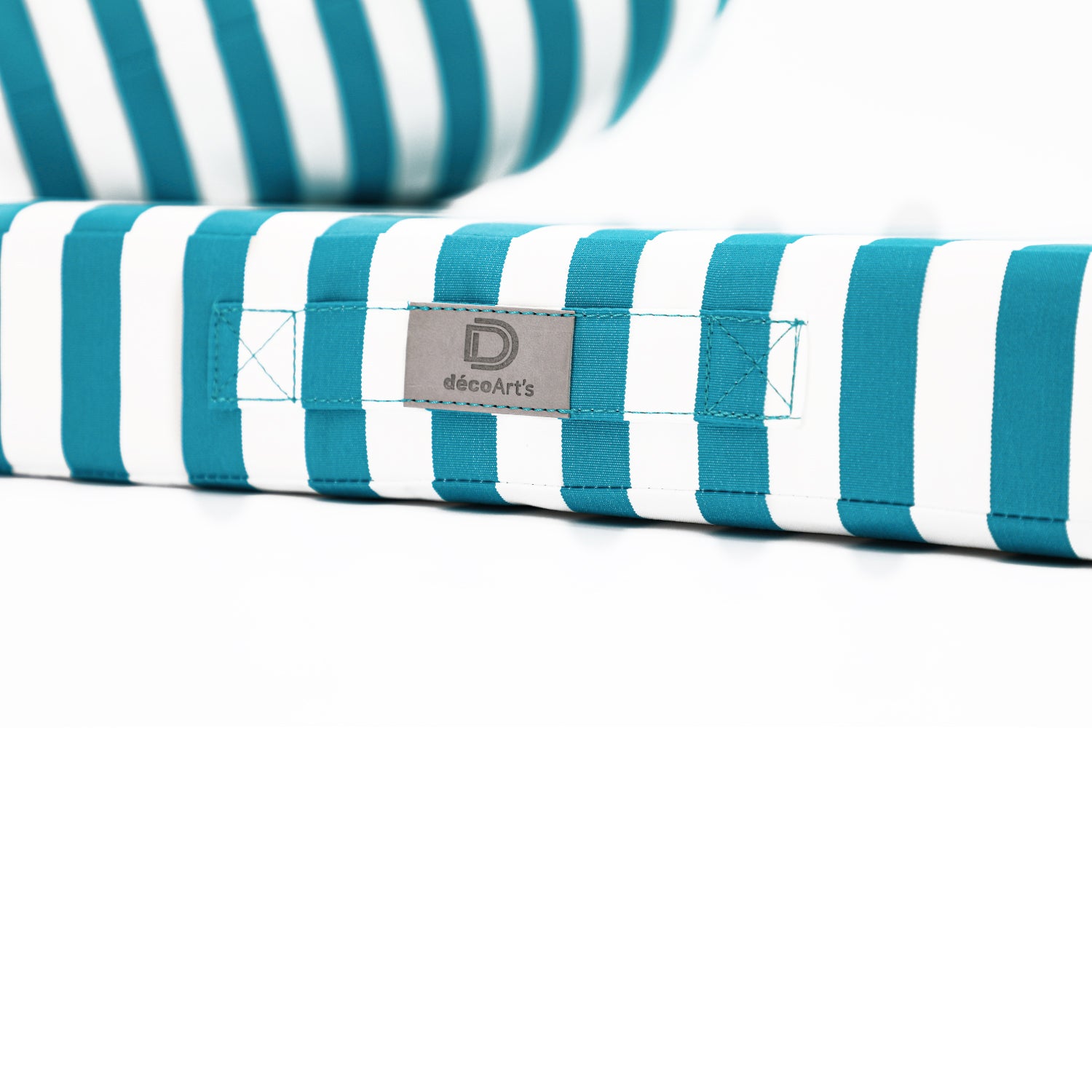 Coussins pour salon de jardin déhoussable 50x50cm - Rayure Turquoise - Deco-arts.fr
