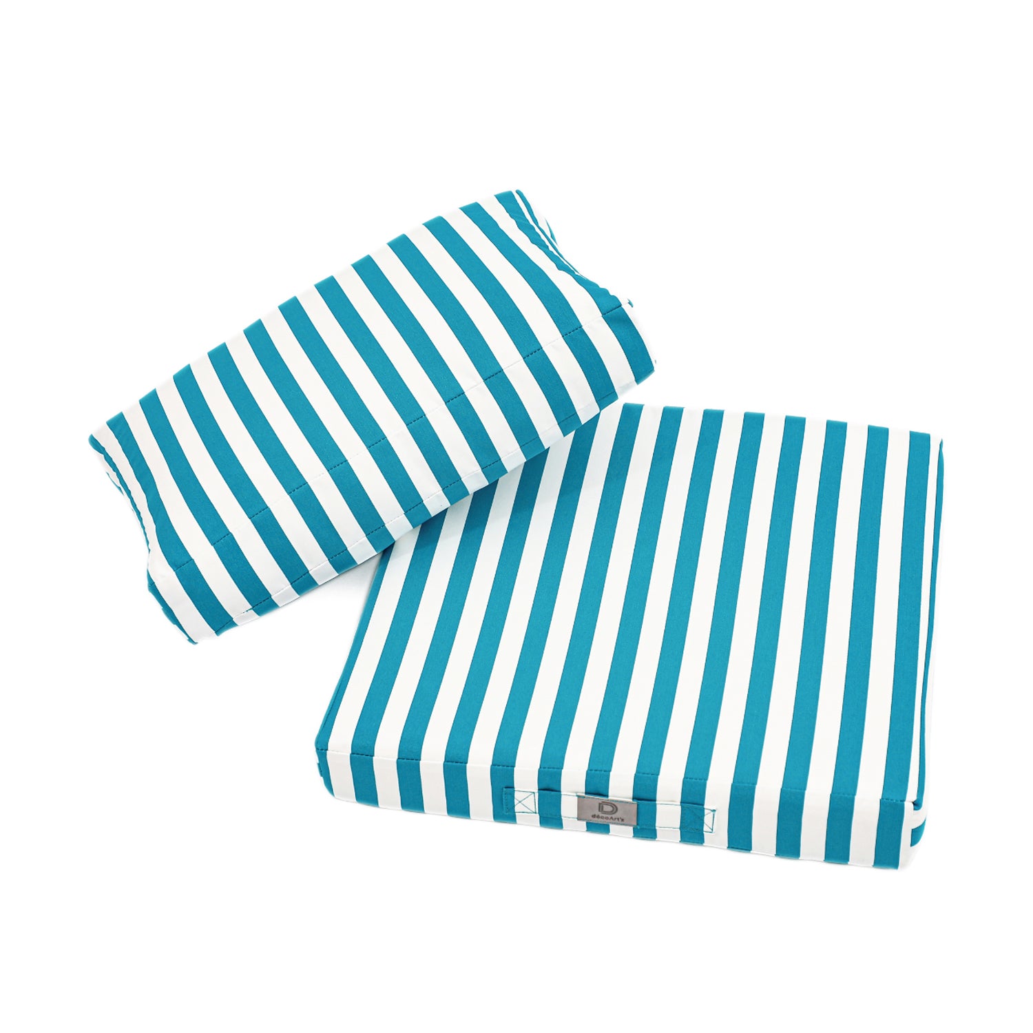Coussins pour salon de jardin déhoussable 60x60cm - Rayure Turquoise - Deco-arts.fr
